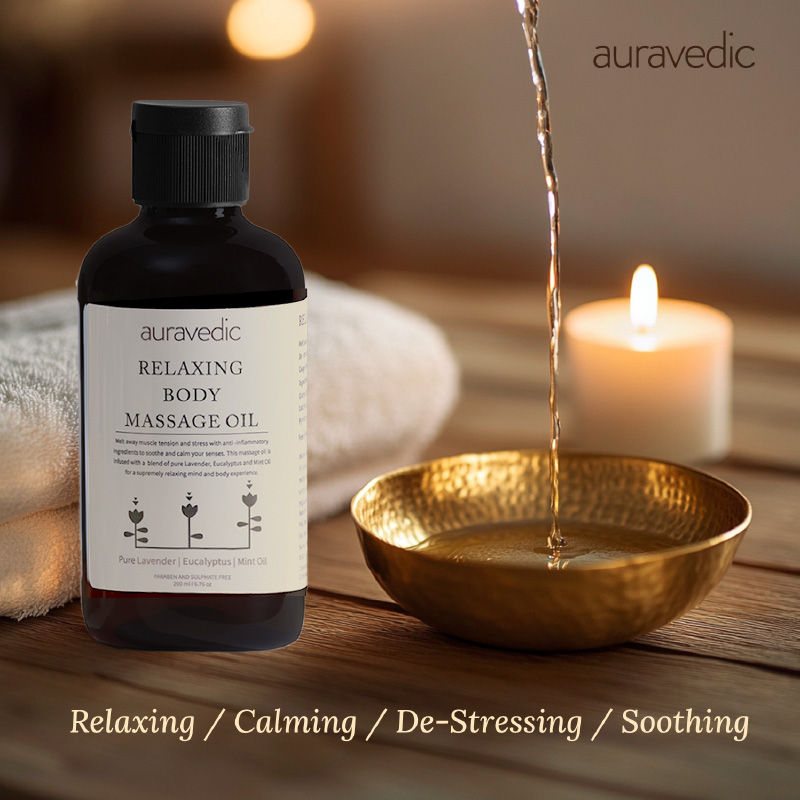 Auravedic Relaxing Body Massage Oil For Women Men Body Oil For Glowing Skin Lavender Mint