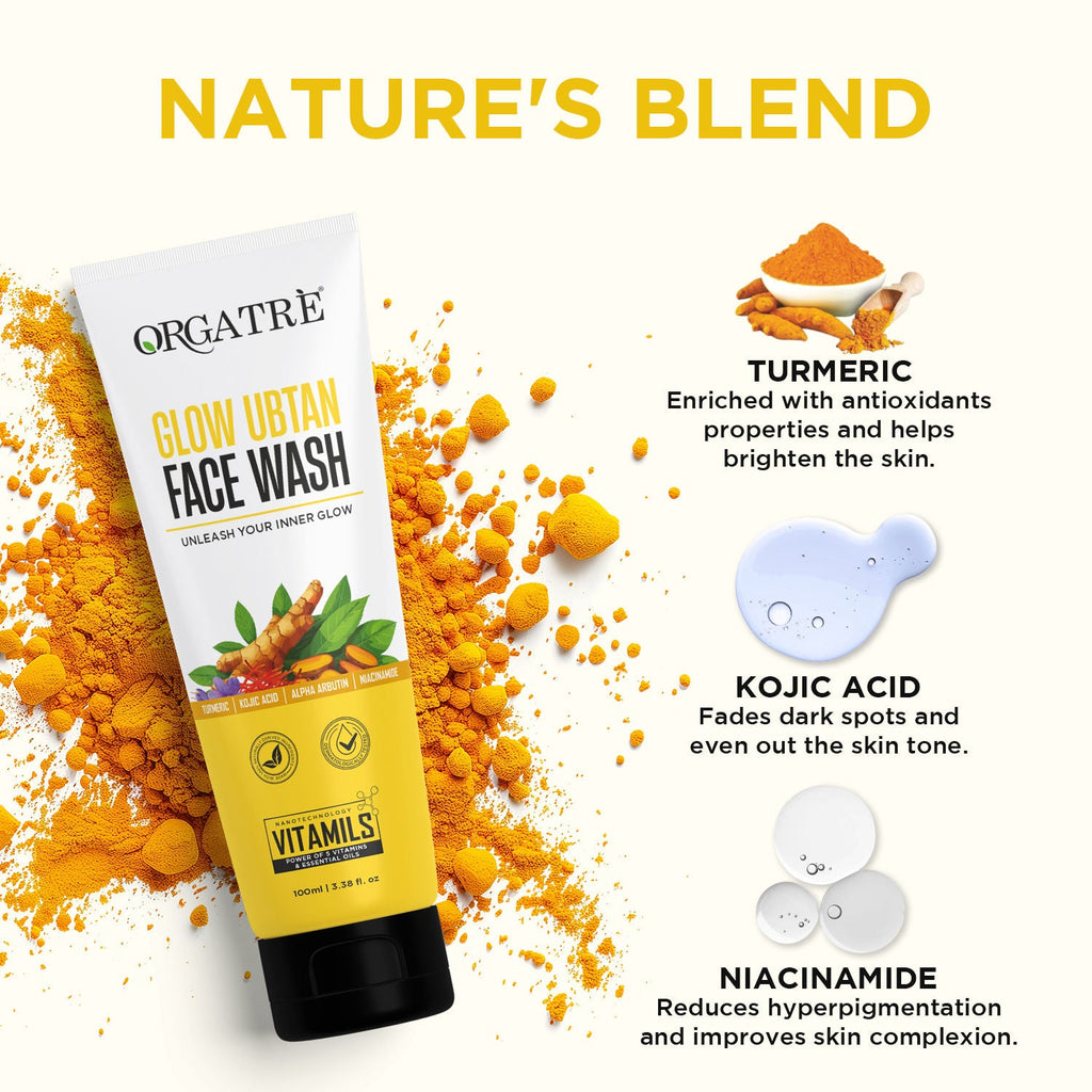 Orgatre Glow Ubtan Face Wash With Turmeric, Kojic Acid & Niacinamide For Radiant Skin