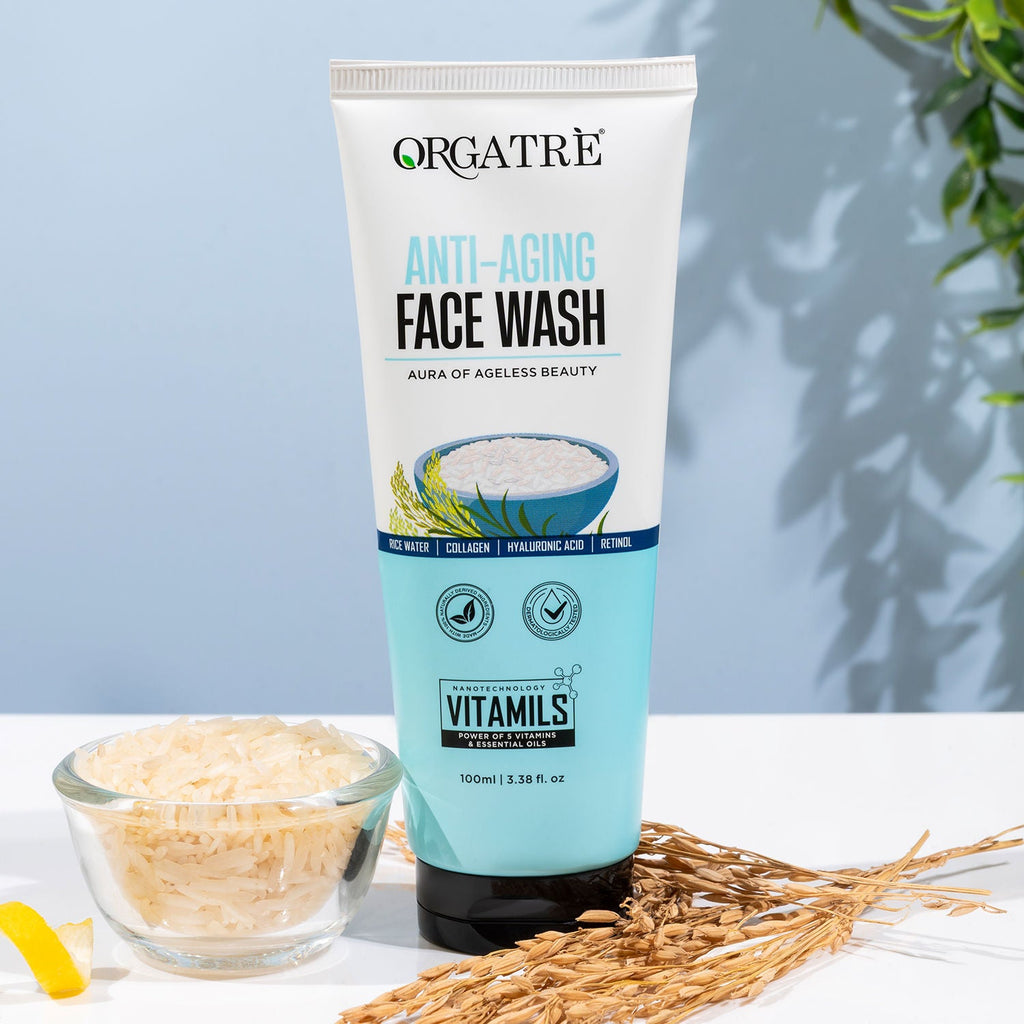 Orgatre Anti-Aging Face Wash With Rice Water, Collagen, Hyaluronic Acid & Retinol For Youthful Skin