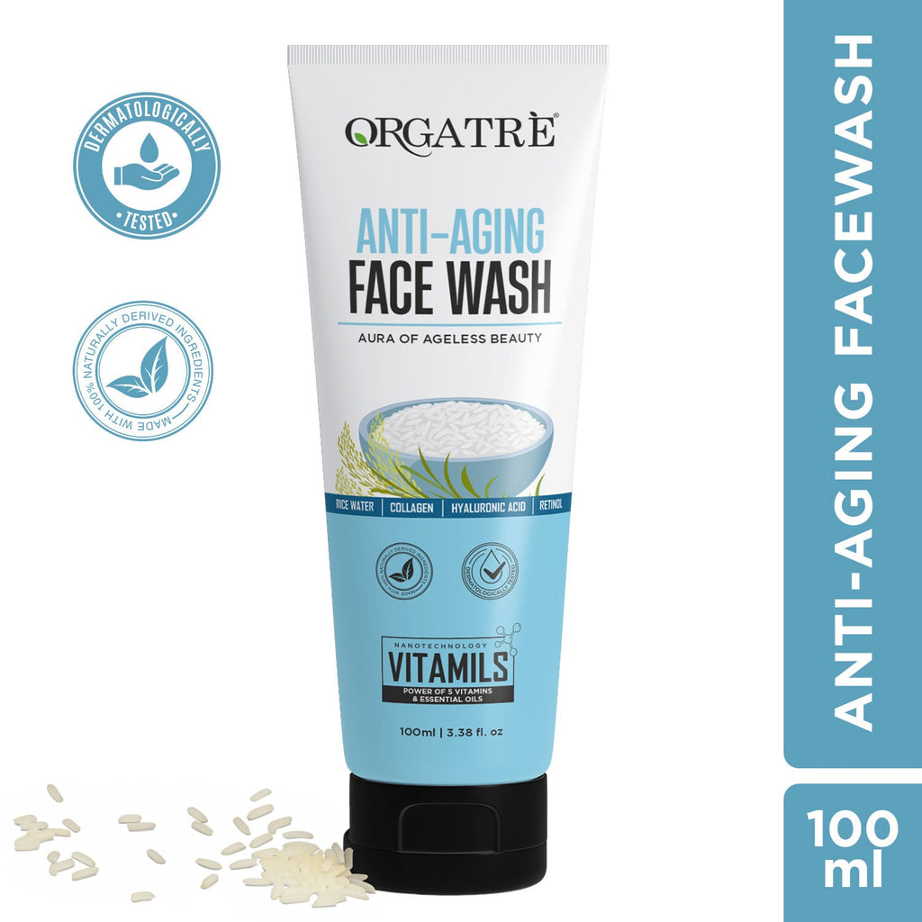 Orgatre Anti-Aging Face Wash With Rice Water, Collagen, Hyaluronic Acid & Retinol For Youthful Skin