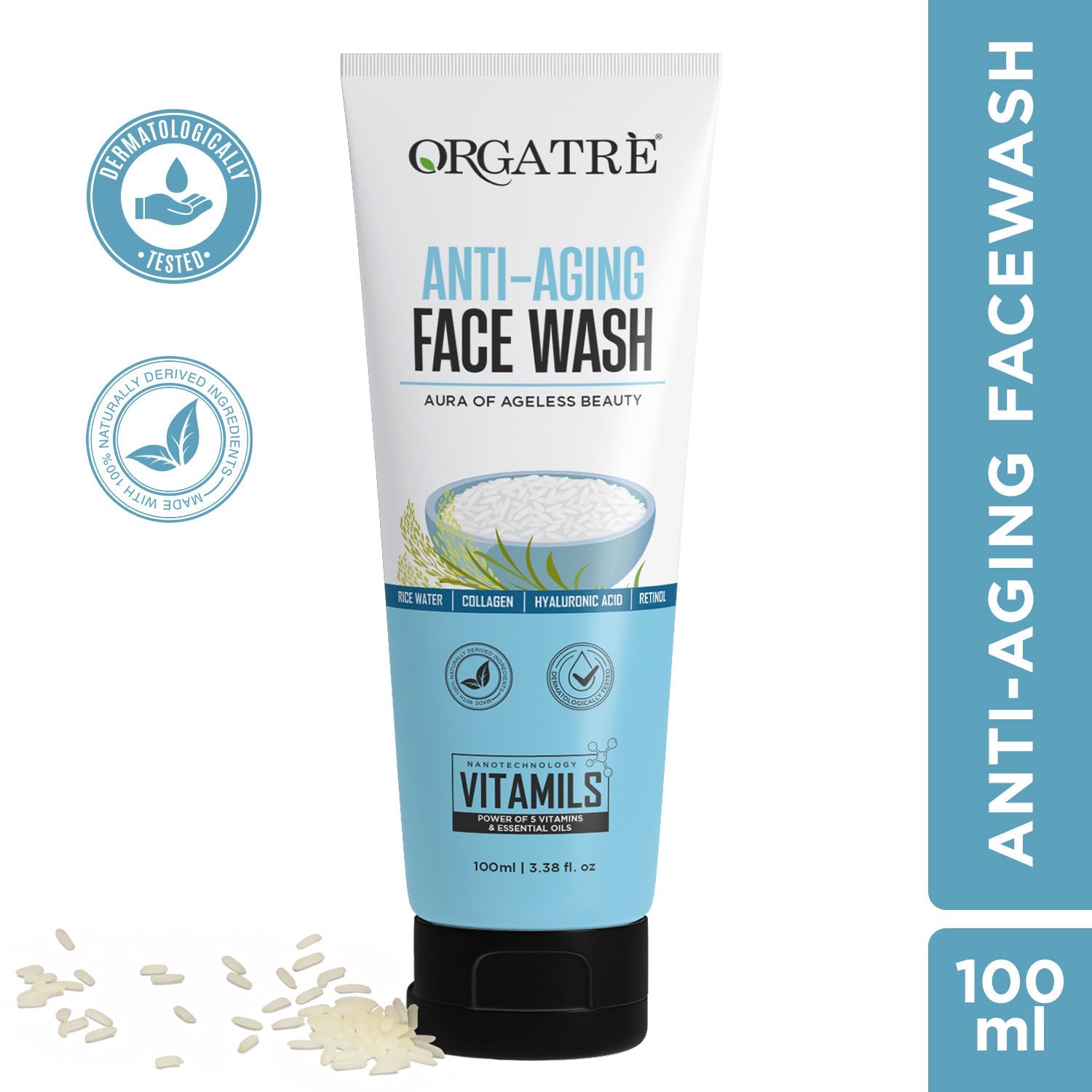 Orgatre Anti-Aging Face Wash With Rice Water, Collagen, Hyaluronic Acid & Retinol For Youthful Skin