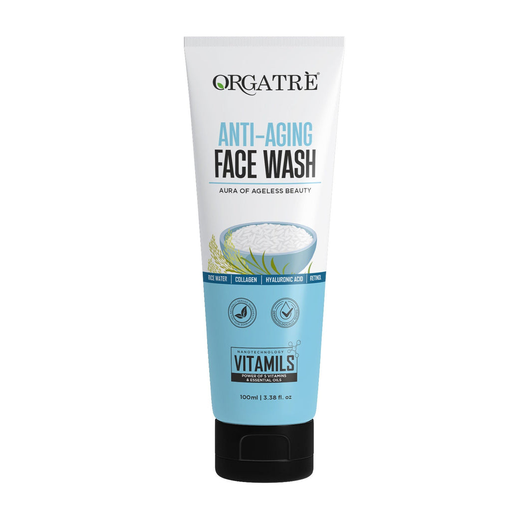 Orgatre Anti-Aging Face Wash With Rice Water, Collagen, Hyaluronic Acid & Retinol For Youthful Skin