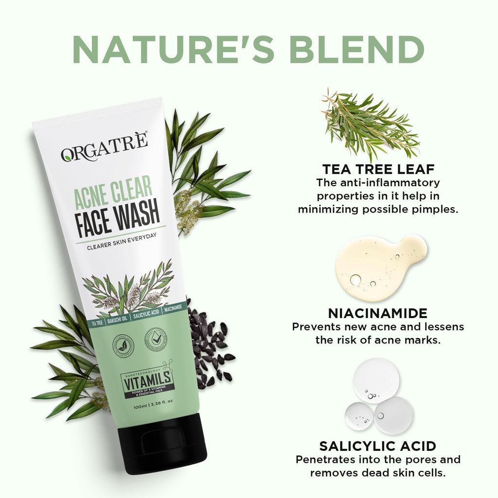 Orgatre 2% Salicylic Acid & Niacinamide Acne Clear Face Wash With Tea Tree For Acne-Prone Skin
