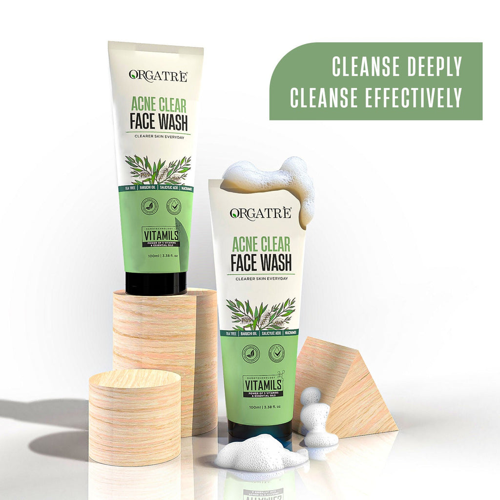 Orgatre 2% Salicylic Acid & Niacinamide Acne Clear Face Wash With Tea Tree For Acne-Prone Skin