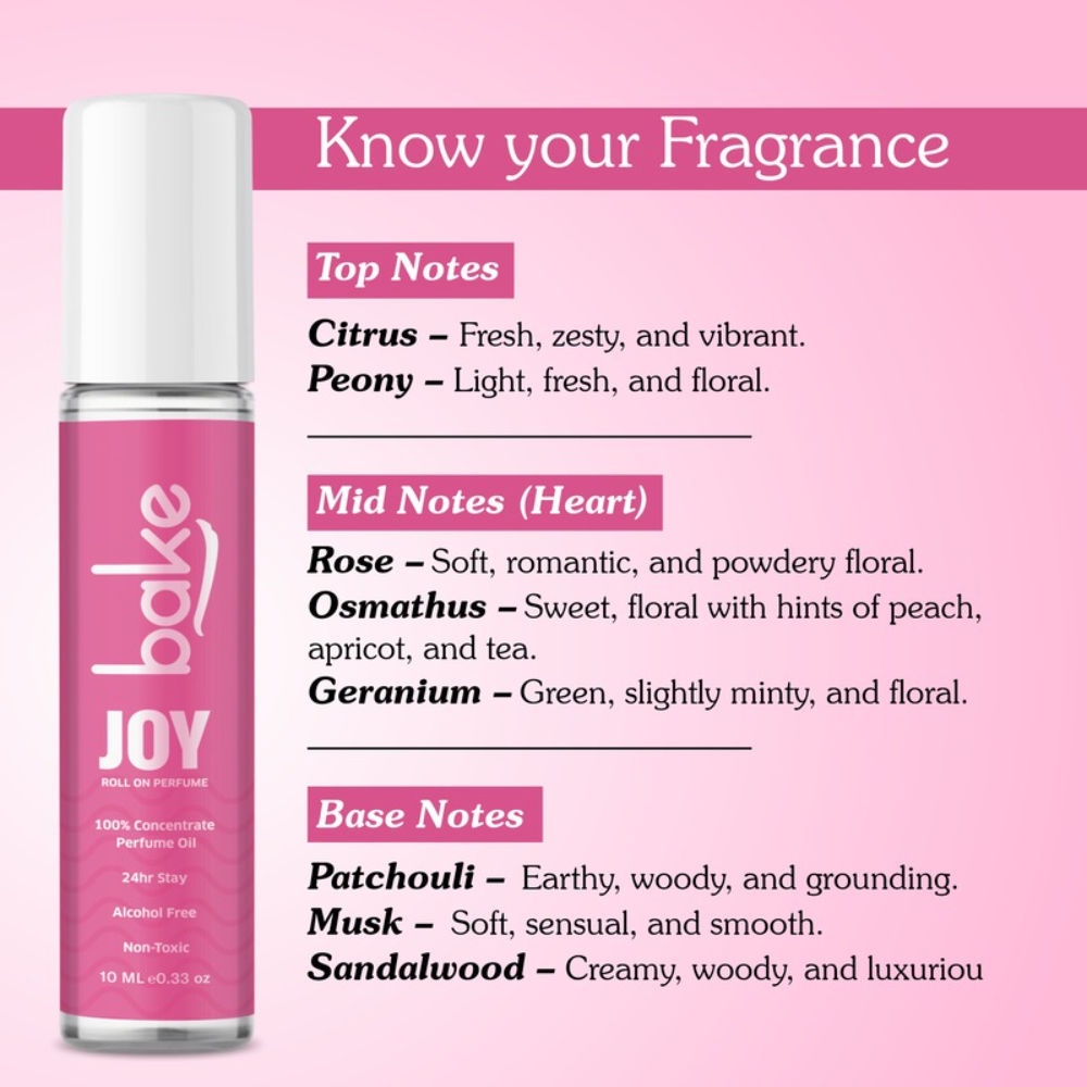 BAKE Joy 100% Concentrated Perfume Oil Roll On Fragrance For Men & Women - Peony