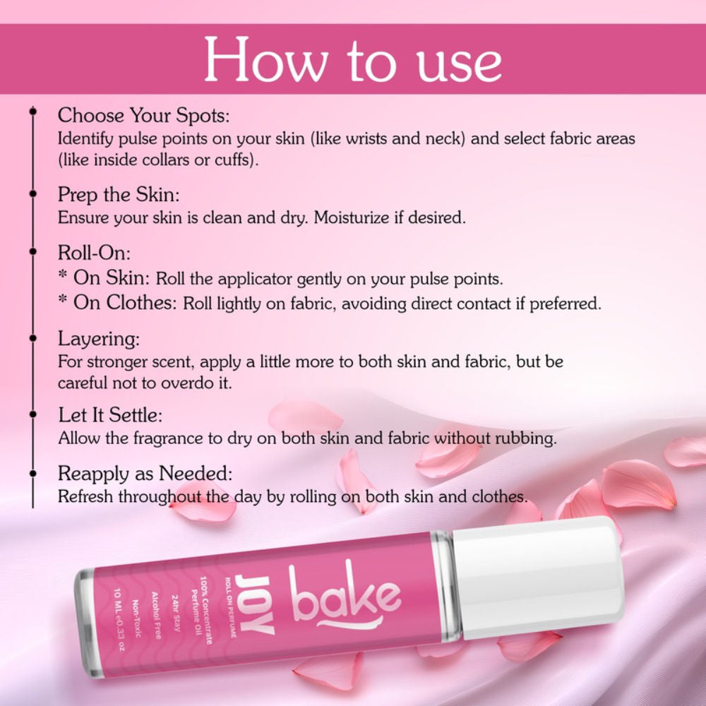 BAKE Joy 100% Concentrated Perfume Oil Roll On Fragrance For Men & Women - Peony