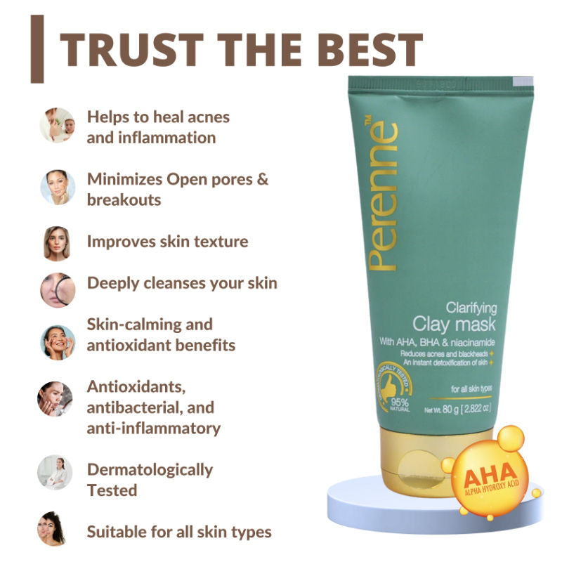 Perenne Clarifying Clay Mask (With AHA, BHA, Niacinamide)