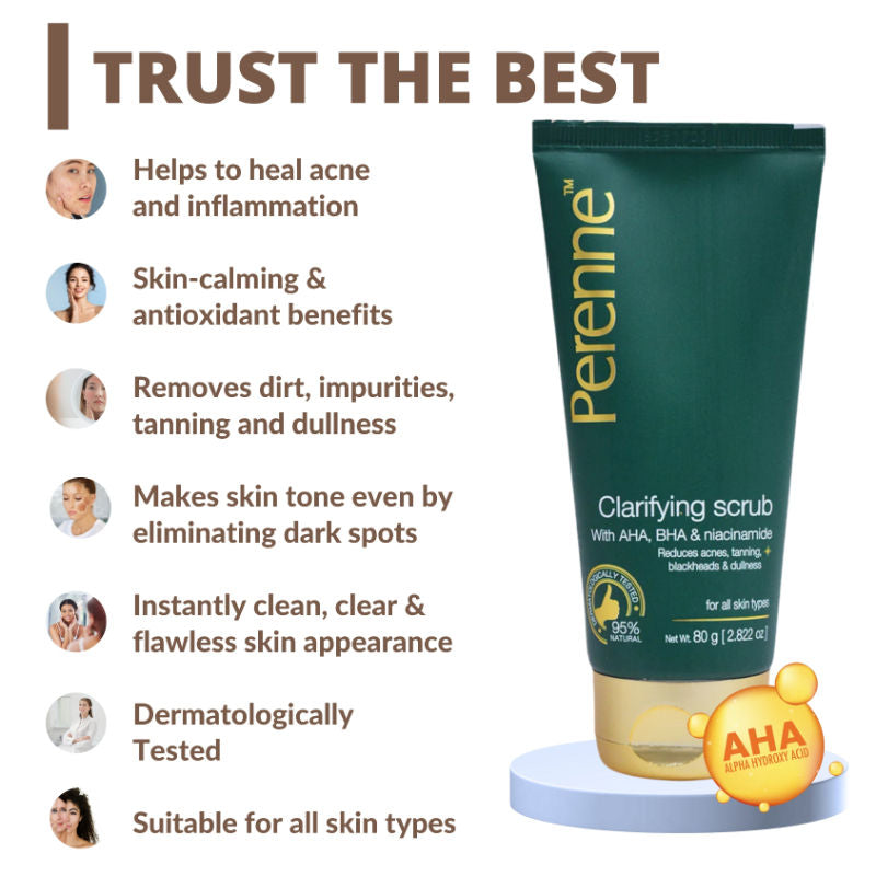 Perenne Clarifying Clay Scrub (With AHA, BHA, Niacinamide)