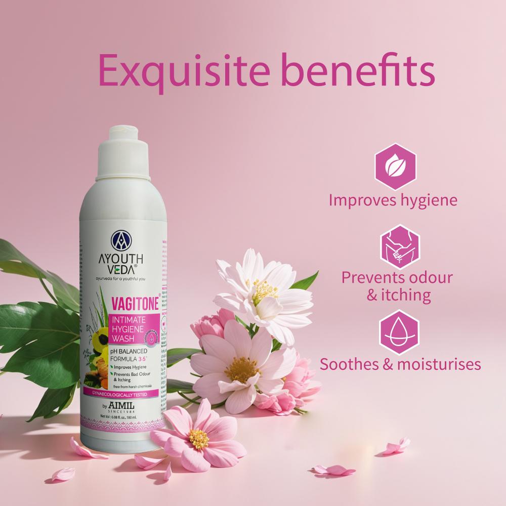 Ayouthveda Vagitone Intimate Wash with Sphatika, Aloe & Amla to Maintain pH Balance & Prevent Odour