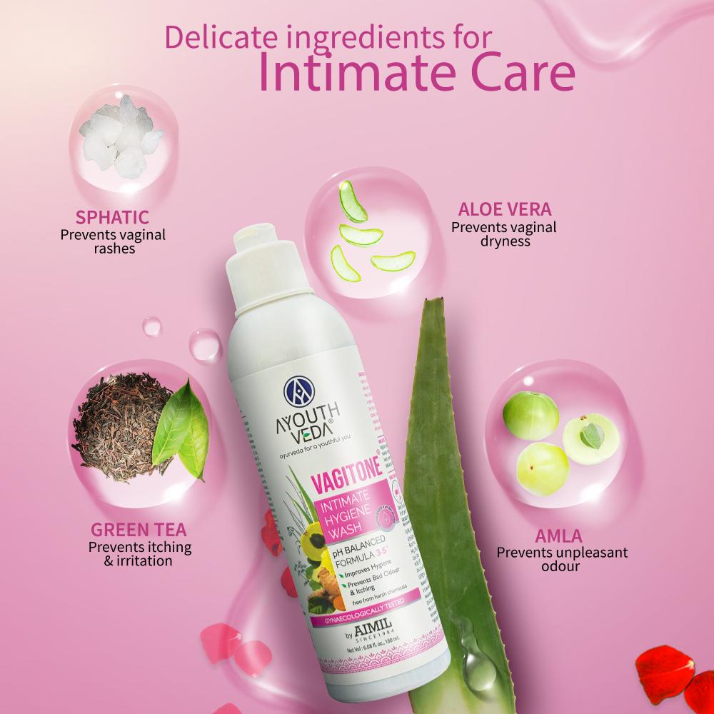 Ayouthveda Vagitone Intimate Wash with Sphatika, Aloe & Amla to Maintain pH Balance & Prevent Odour