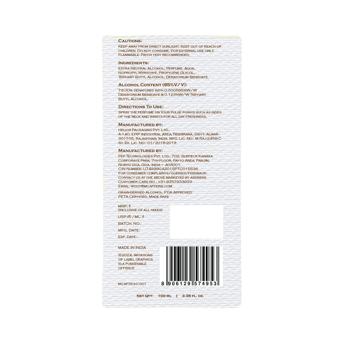 MCaffeine Fien Vanilla Muse Perfume For Women