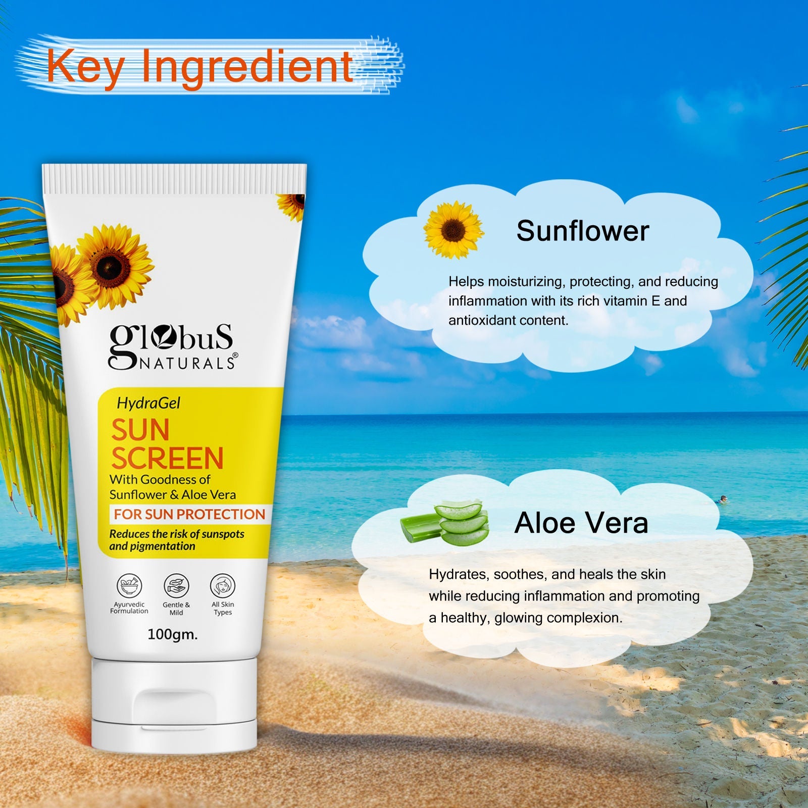 Globus Naturals Hydragel Sunscreen With Goodness Of Sunflower & Aloe Vera For Sun Protection