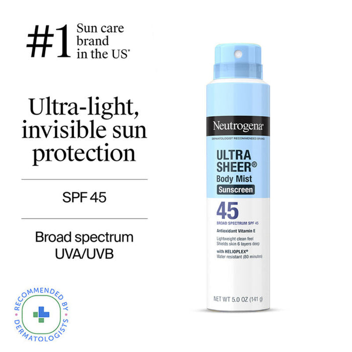 Neutrogena Ultra Sheer Body Mist Sunscreen Broad Spectrum SPF 45