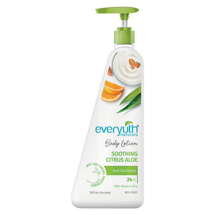 Everyuth Naturals Body Lotion - Soothing Citrus Aloe with Almond Milk, Anti-Bacterial, Non Sticky