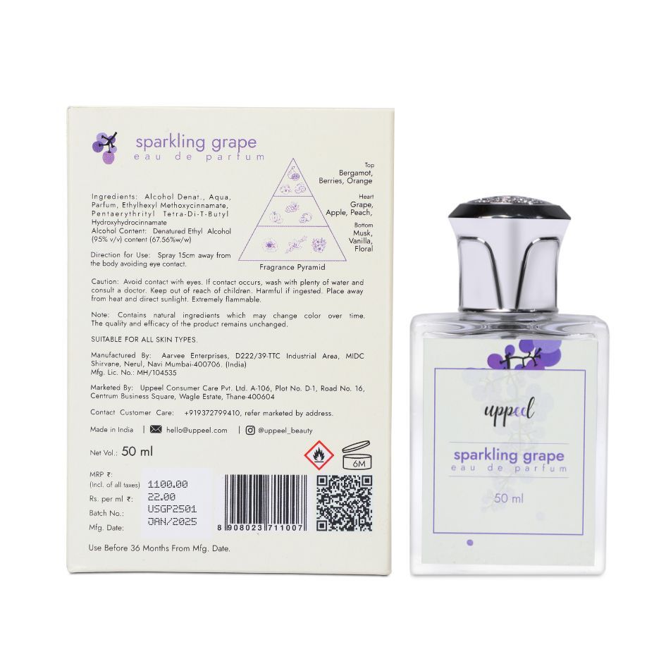 Uppeel Sparkling Grape Eau De Parfum - Fruity, Floral & Vanilla Daytime Perfume