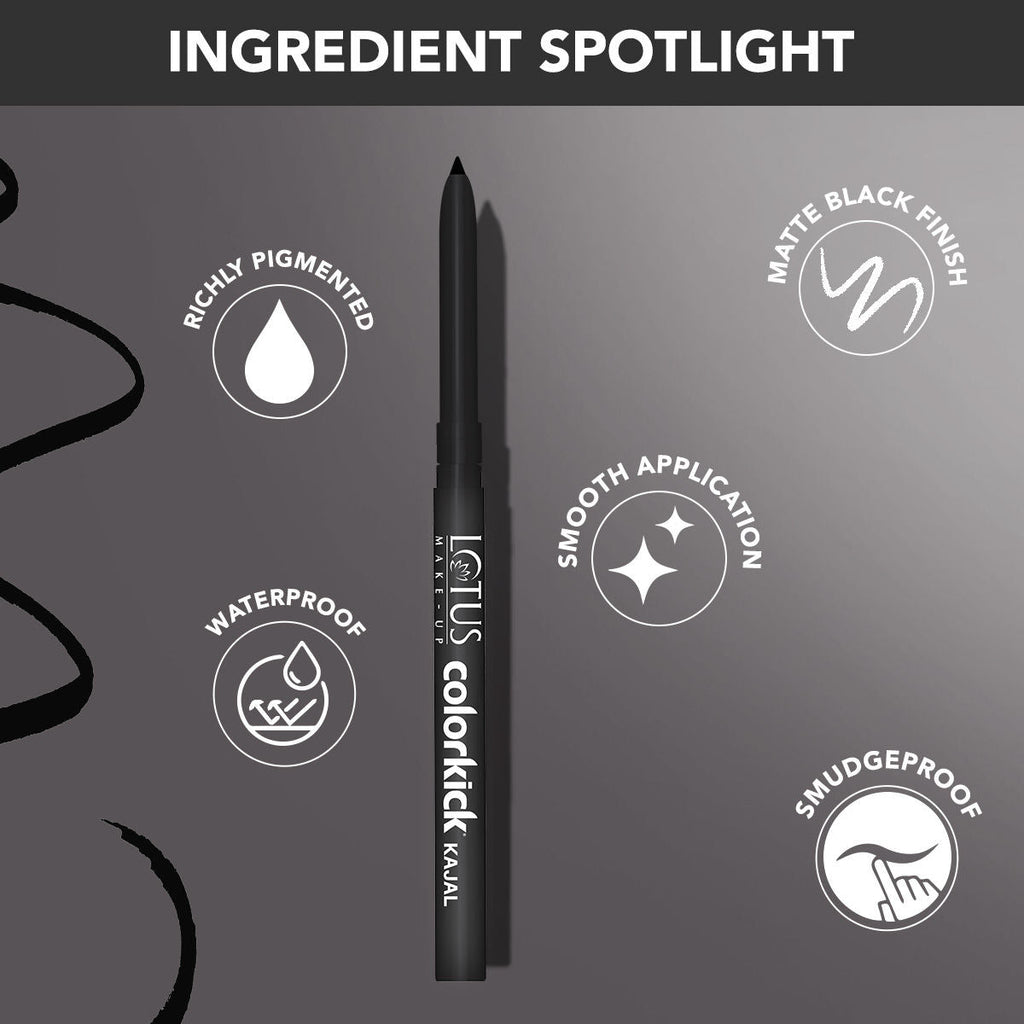 Lotus Make-Up Colorkick Kajal, Highly Pigmented, Smudge-proof & Kohl - Intense Black