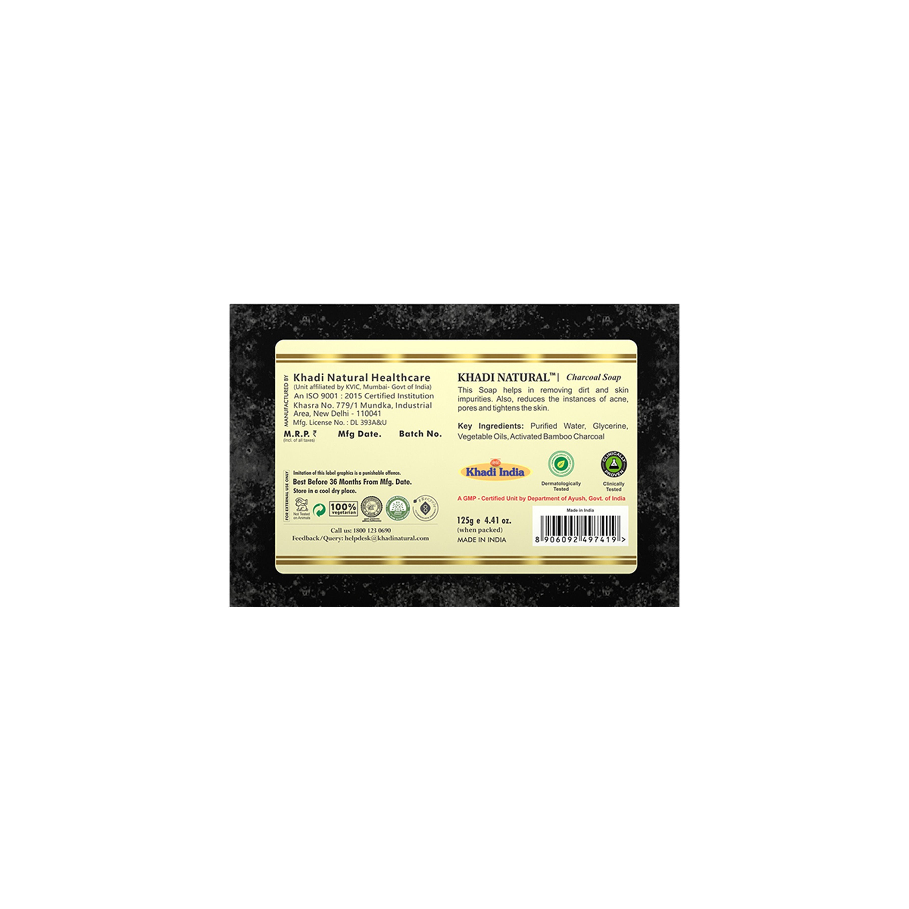 Khadi Natural Charcoal Handmade Soap Reduce Acne & Blackheads