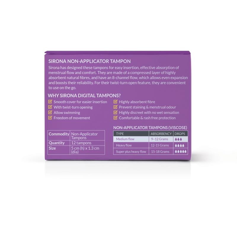Sirona Fda Approved Period Made Easy Non Applicator Tampons (20) For Medium & Regular Flow