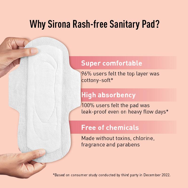 Sirona Cottony Soft Rash Free Sanitary Pads For Women, 10 Pcs (Xl), Ultra Soft, Breathable Top Layer