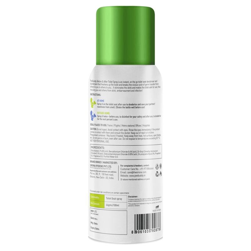 Peebuddy Before & After Toilet Seat Sanitizer Spray (Vanilla), Deodoriser & Disinfectant