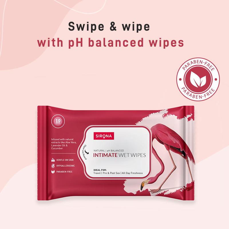 Sirona Natural Intimate Wet Wipes, Balance PH, Hypoallergenic, Protects Against Odour & Irritation