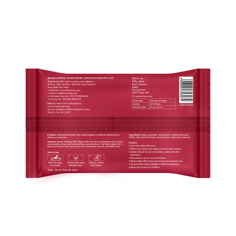 Sirona Natural Intimate Wet Wipes, Balance PH, Hypoallergenic, Protects Against Odour & Irritation