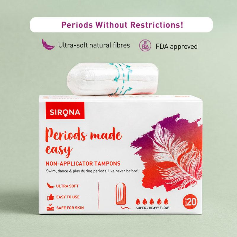 Sirona Fda Approved Tampons for Super Heavy Flow, High Absorption & Biodegradable, 360° Leakproof