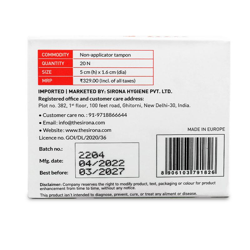Sirona Fda Approved Tampons for Super Heavy Flow, High Absorption & Biodegradable, 360° Leakproof