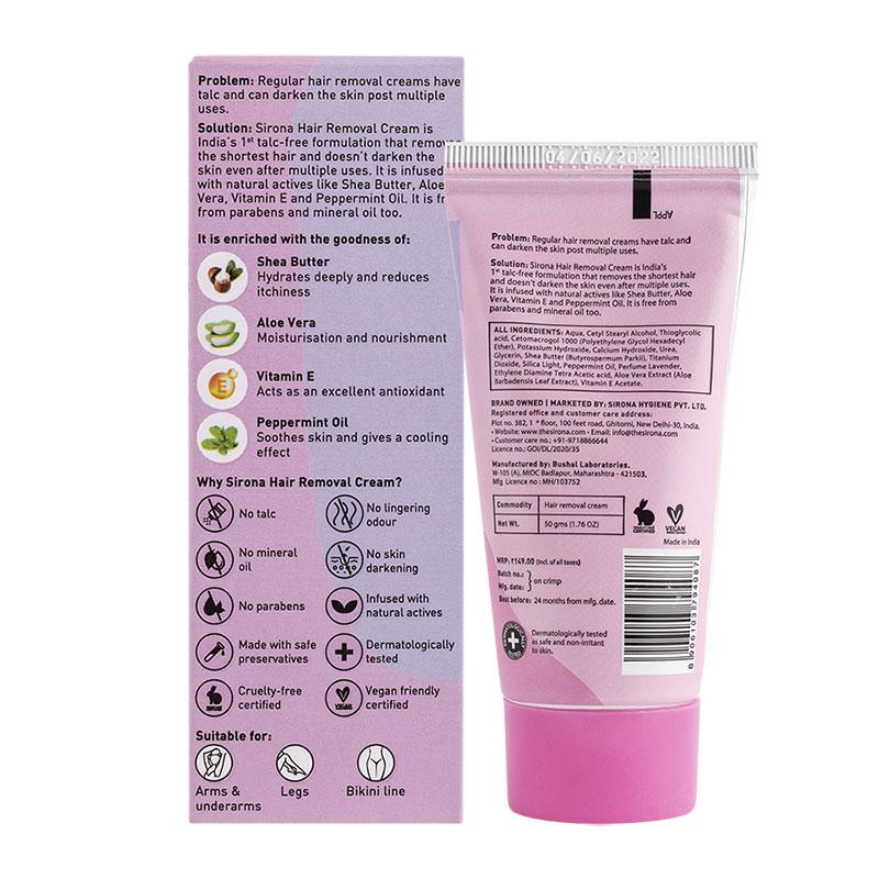 Sirona Talc Free Hair Removal Cream For Dry & Sensitive Skin With Aloevera, Vitamin E & Shea Butter