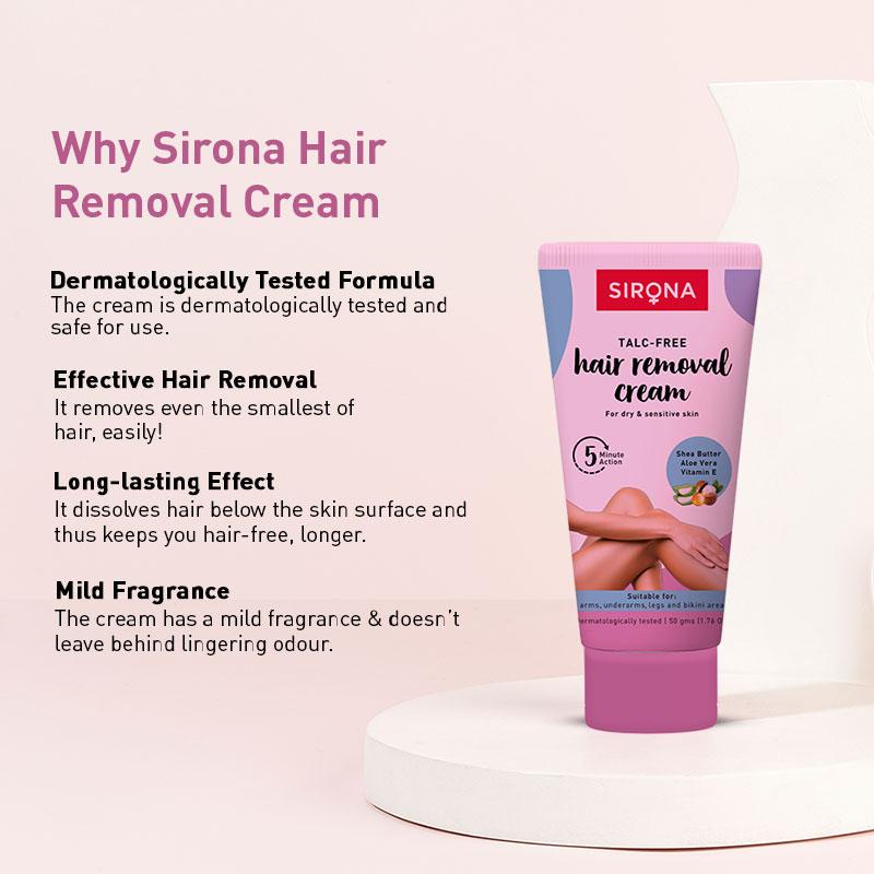Sirona Talc Free Hair Removal Cream For Dry & Sensitive Skin With Aloevera, Vitamin E & Shea Butter