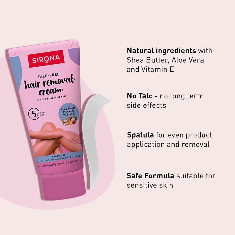 Sirona Talc Free Hair Removal Cream For Dry & Sensitive Skin With Aloevera, Vitamin E & Shea Butter
