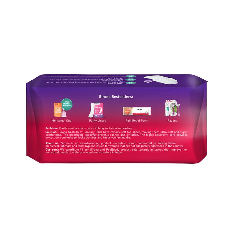 Sirona Cottony Soft Rash Free Sanitary Pads For Women 30 Pcs (Xl+) Ultra Thin & Breathable Top Layer