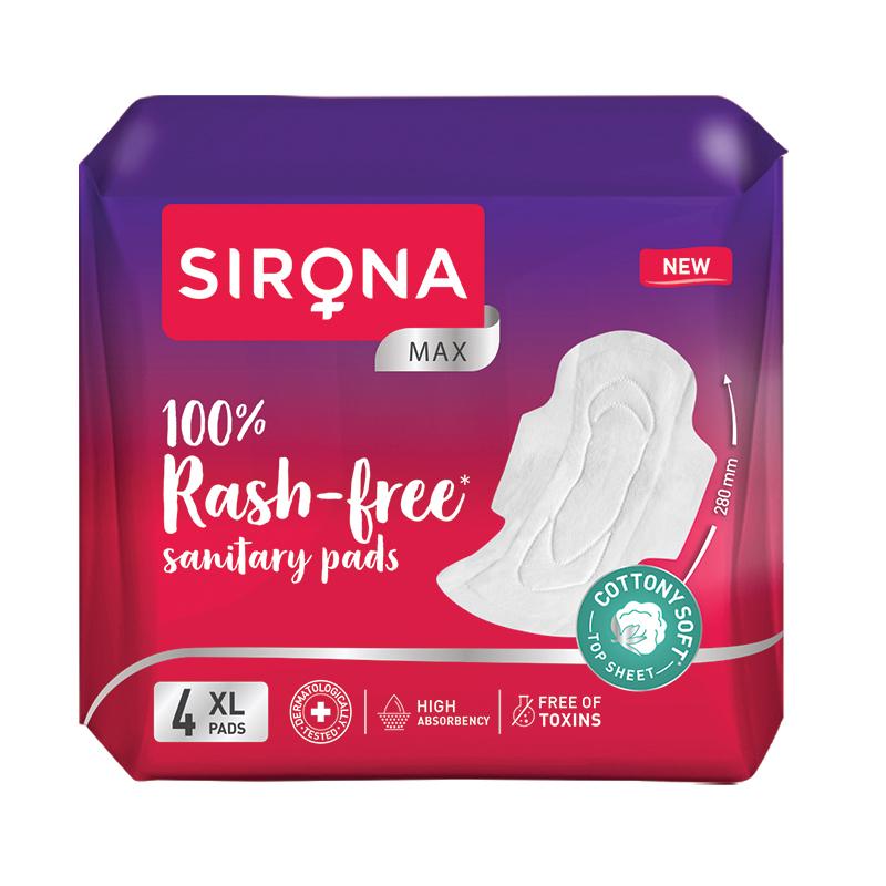 Sirona Cottony Soft Rash Free Sanitary Pads For Women, 4 Pcs (XL), Ultra Thin & Breathable Top Layer