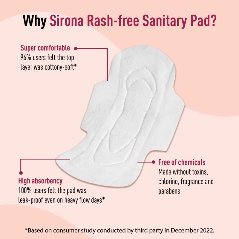 Sirona Cottony Soft Rash Free Sanitary Pads For Women, 4 Pcs (XL), Ultra Thin & Breathable Top Layer