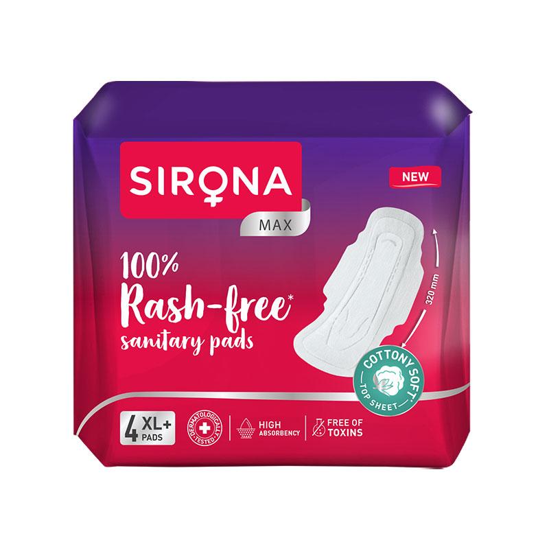 Sirona Cottony Soft Rash Free Sanitary Pads For Women, 4 Pcs (XL+) Ultra Thin & Breathable Top Layer