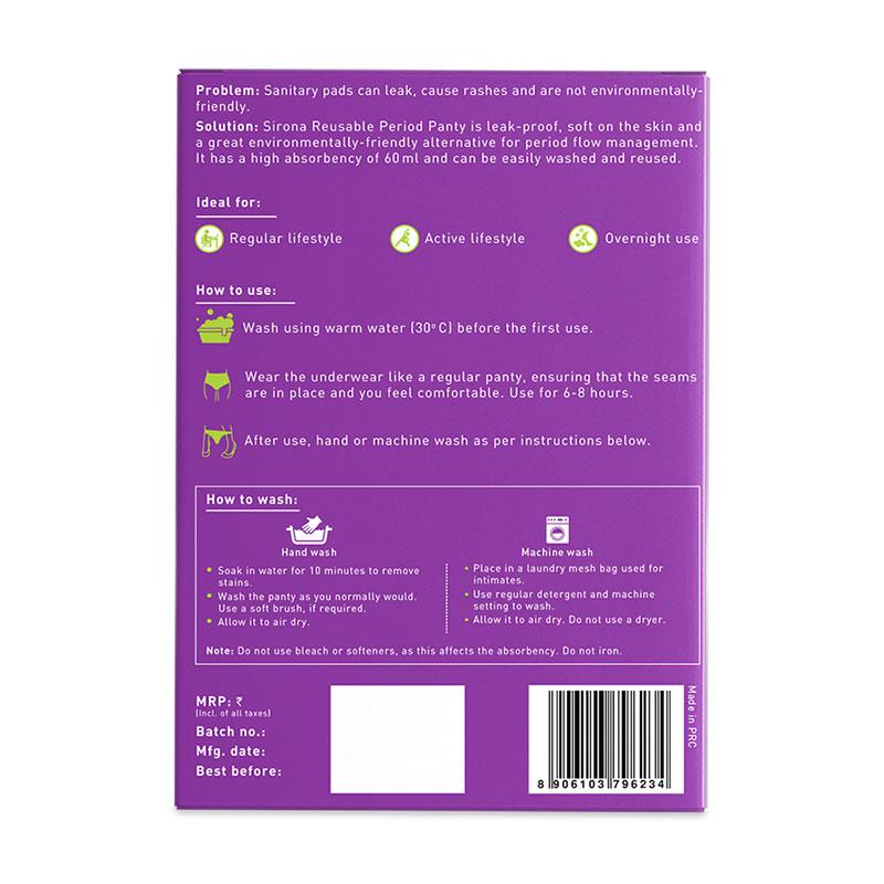 Sirona Reusable Period Panties (M), Leak Proof Protection For Periods, Urinary & Vaginal Discharge