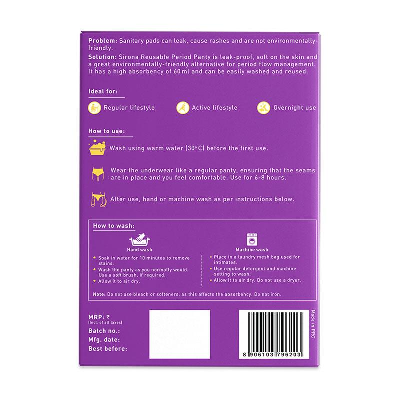 Sirona Reusable Period Panties (L), Leak Proof Protection For Periods, Urinary & Vaginal Discharge