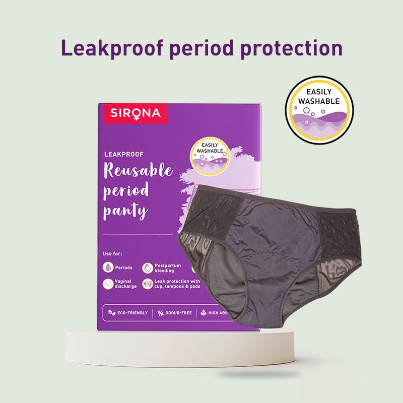 Sirona Reusable Period Panties (L), Leak Proof Protection For Periods, Urinary & Vaginal Discharge