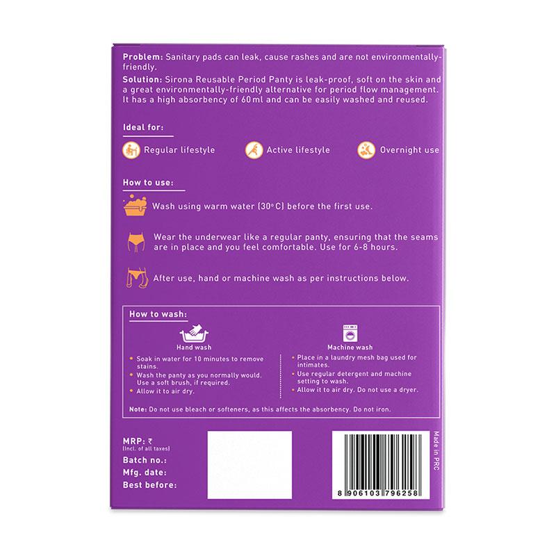Sirona Reusable Period Panties (2XL), Leak Proof Protection For Periods, Urinary & Vaginal Discharge