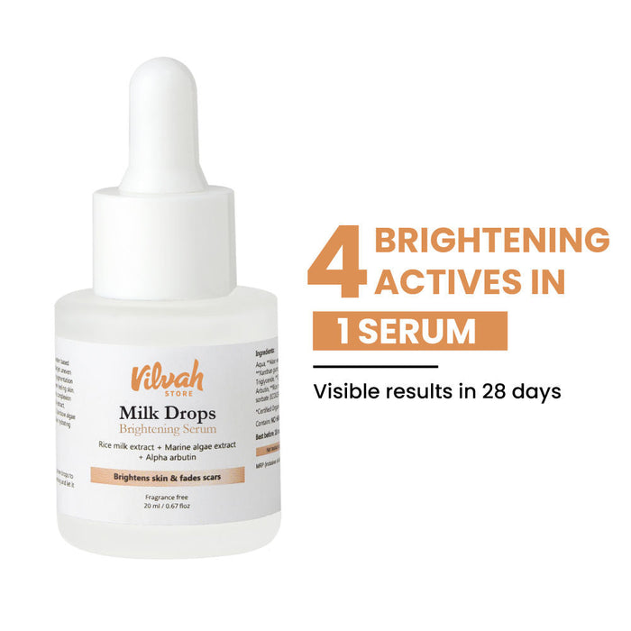 VILVAH Milk Drops Skin Brightening Serum With Rice Milk, Marine Algae Extract & Alpha-Arbutin