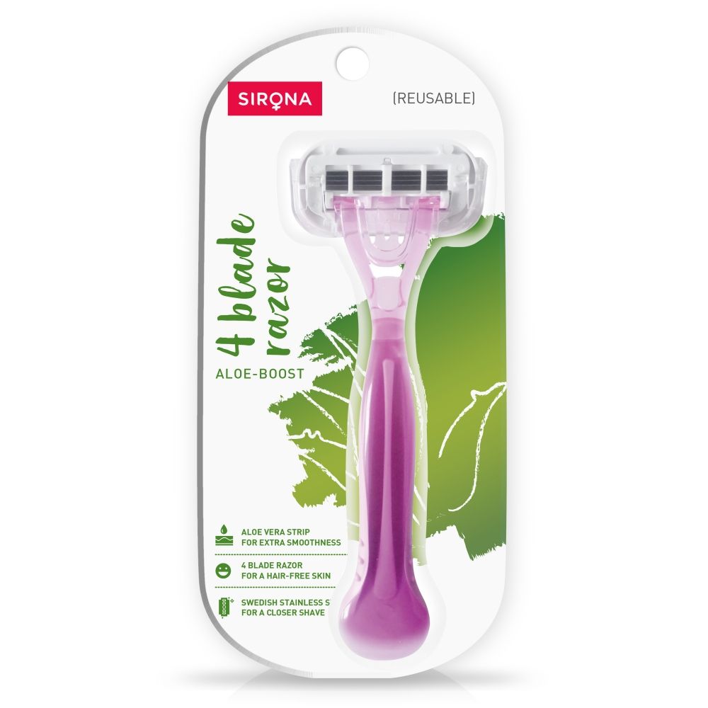 Sirona Reusable 4 Blade Shaving Razor For Women For Pain-free Body Hair Removal With Aloe Vera Lubrication