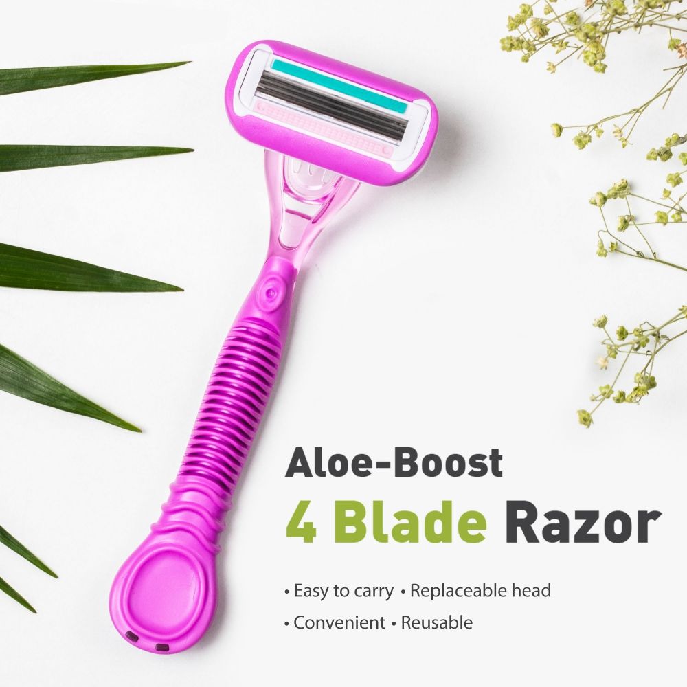 Sirona Reusable 4 Blade Shaving Razor For Women For Pain-free Body Hair Removal With Aloe Vera Lubrication