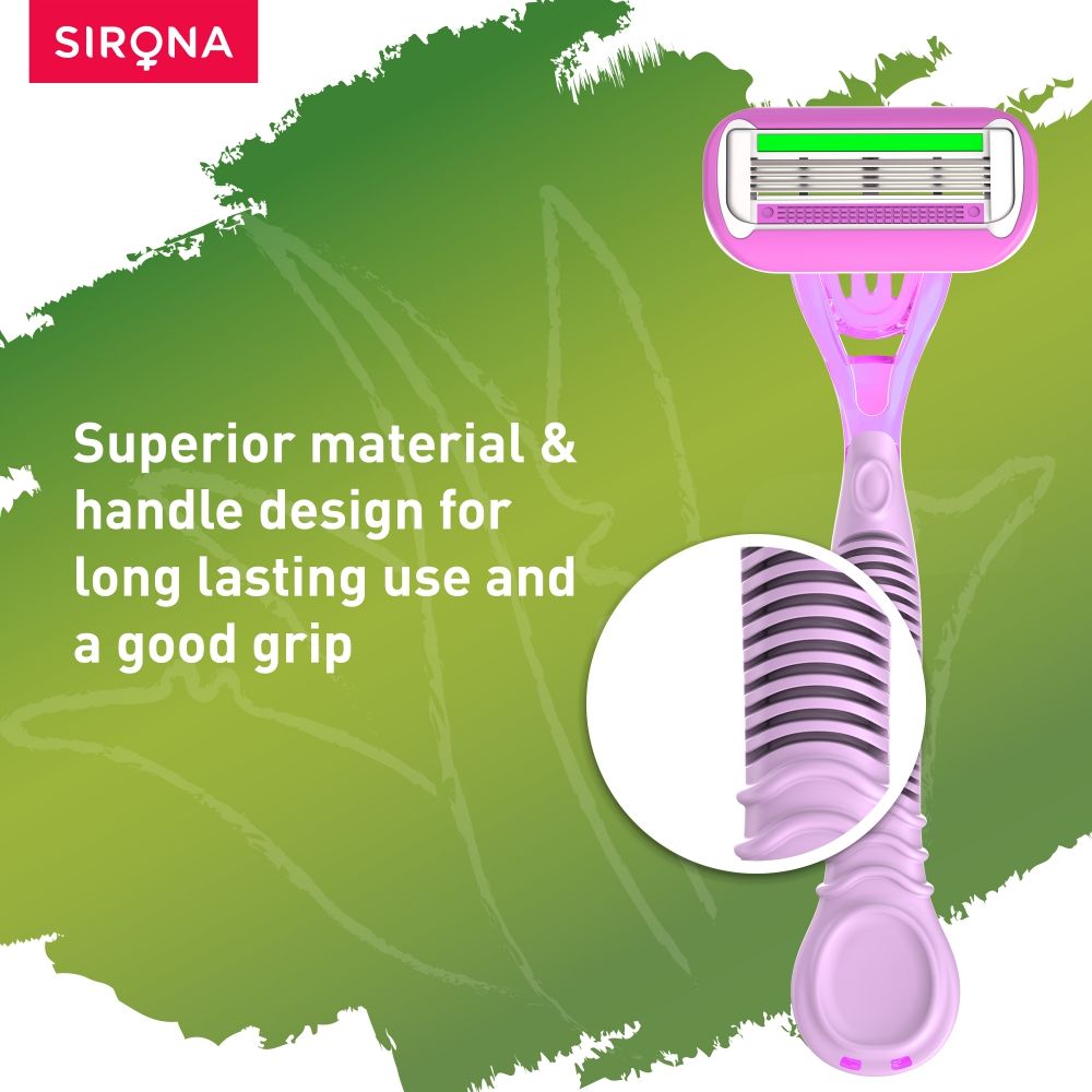 Sirona Reusable 4 Blade Shaving Razor For Women For Pain-free Body Hair Removal With Aloe Vera Lubrication