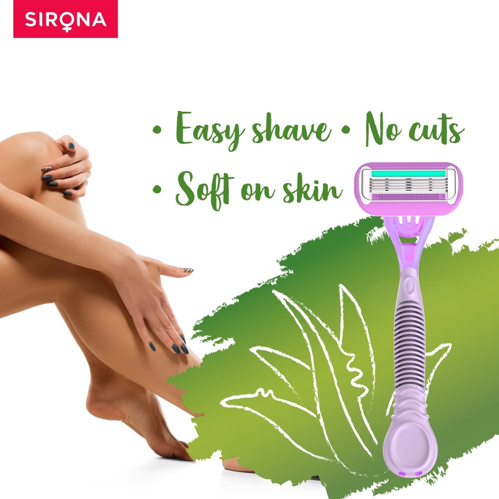Sirona Reusable 4 Blade Shaving Razor For Women For Pain-free Body Hair Removal With Aloe Vera Lubrication