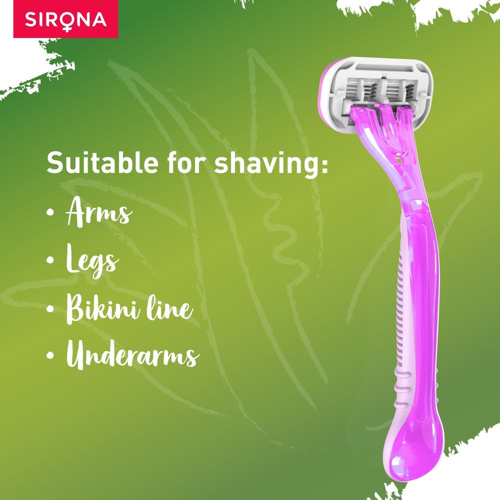 Sirona Reusable 4 Blade Shaving Razor For Women For Pain-free Body Hair Removal With Aloe Vera Lubrication