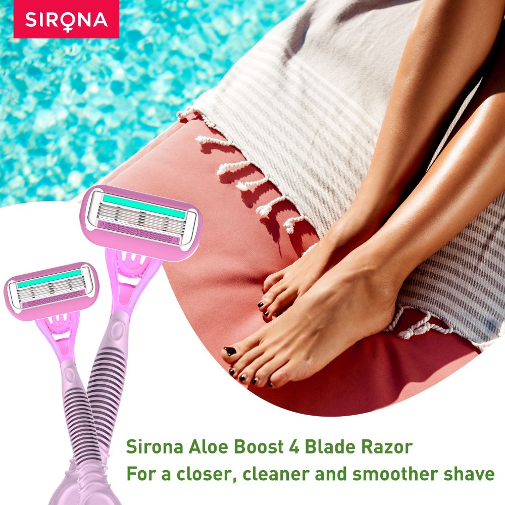 Sirona Reusable 4 Blade Shaving Razor For Women For Pain-free Body Hair Removal With Aloe Vera Lubrication