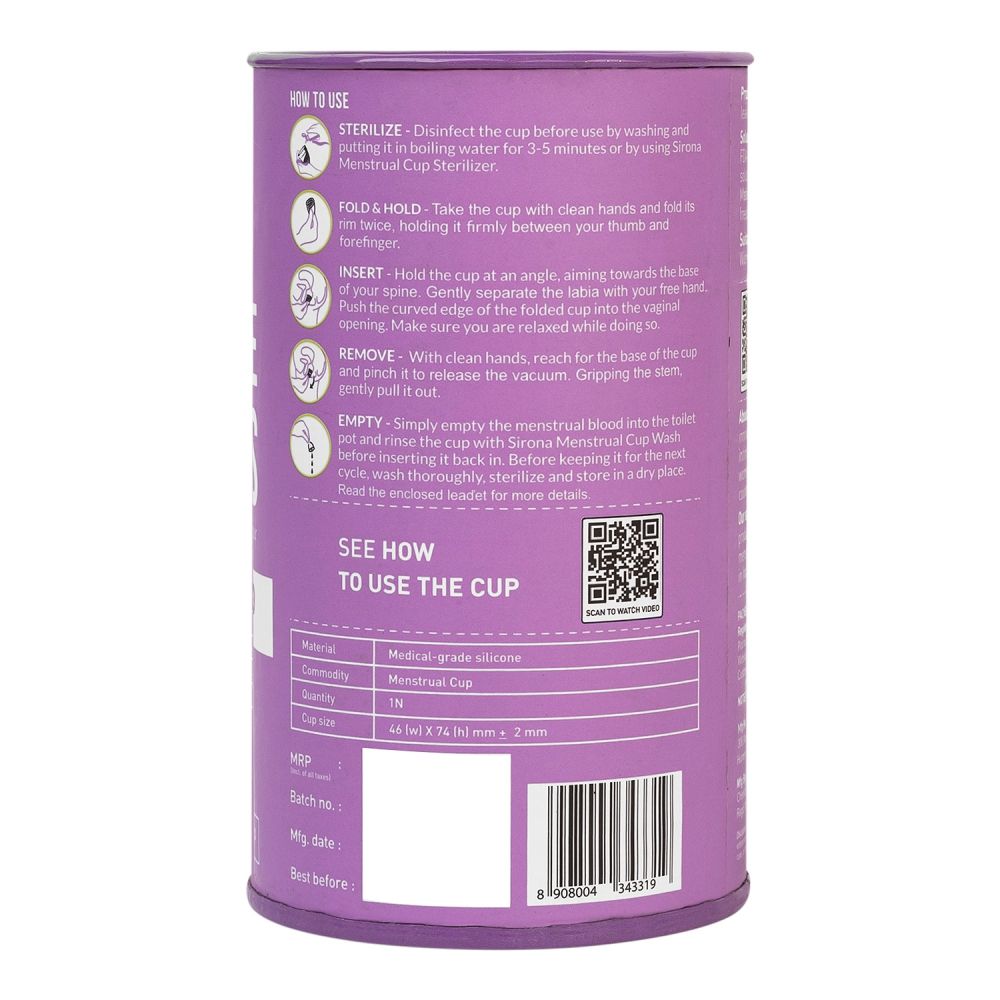 Sirona FDA Approved Reusable Menstrual Cup for Women (Large Size) Protection for Up to 8-10 Hours