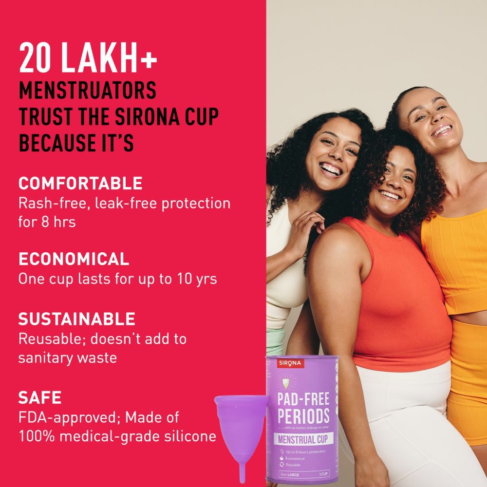 Sirona FDA Approved Reusable Menstrual Cup for Women (Large Size) Protection for Up to 8-10 Hours