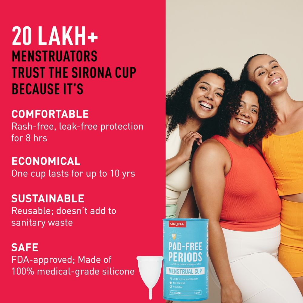 Sirona Pad Approved Reusable Menstrual Cup For Women (Small Size) Protection For Up To 8-10 Hours
