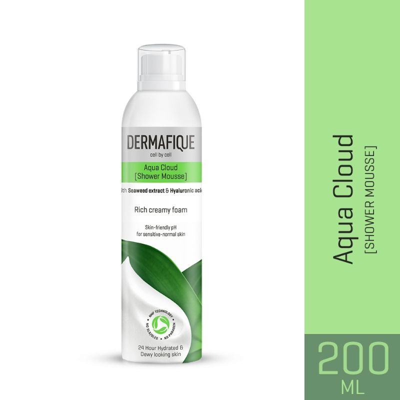 Dermafique Aqua Cloud Shower Mousse, Hyaluronic Acid & NMF, Rich & Indulgent